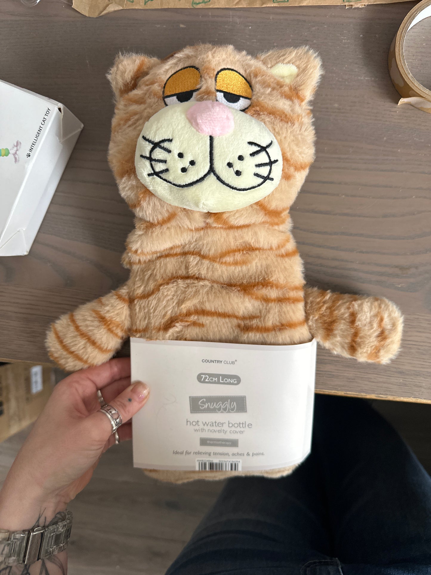 Tabby ginger cat long hot water bottle