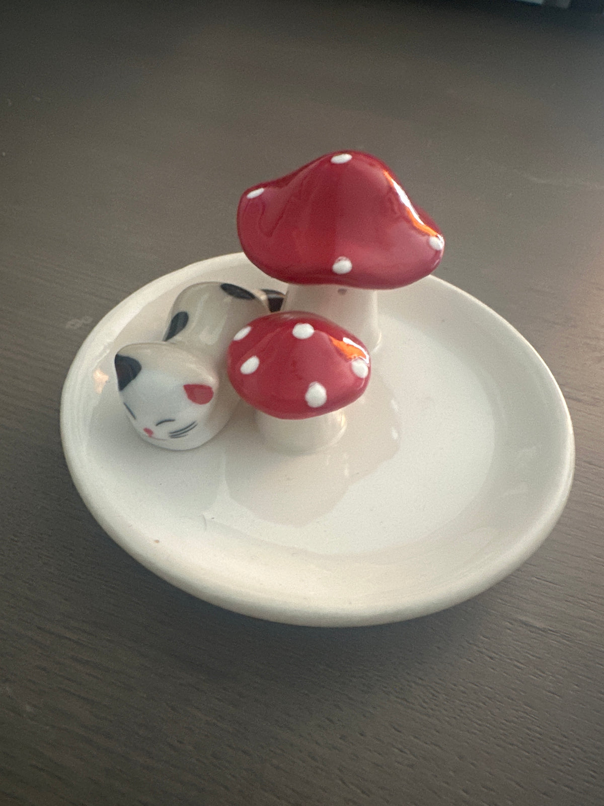 Ceramic Cat Familiar & Toadstool Trinket Dish