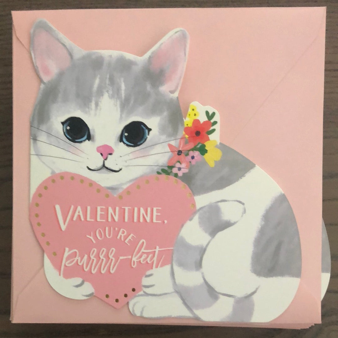Valentine You’re Purrrfect Cat Shape Card