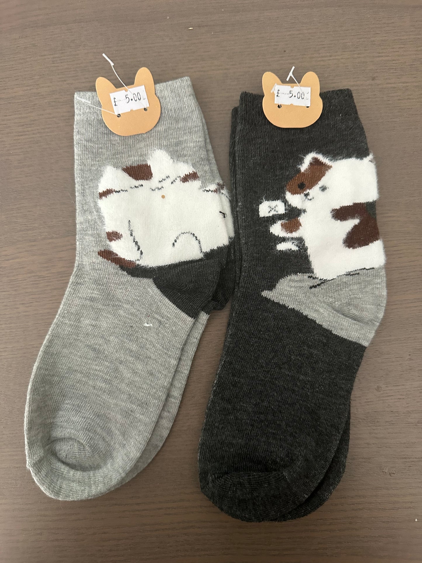 Grey Fuzzy Cat Socks